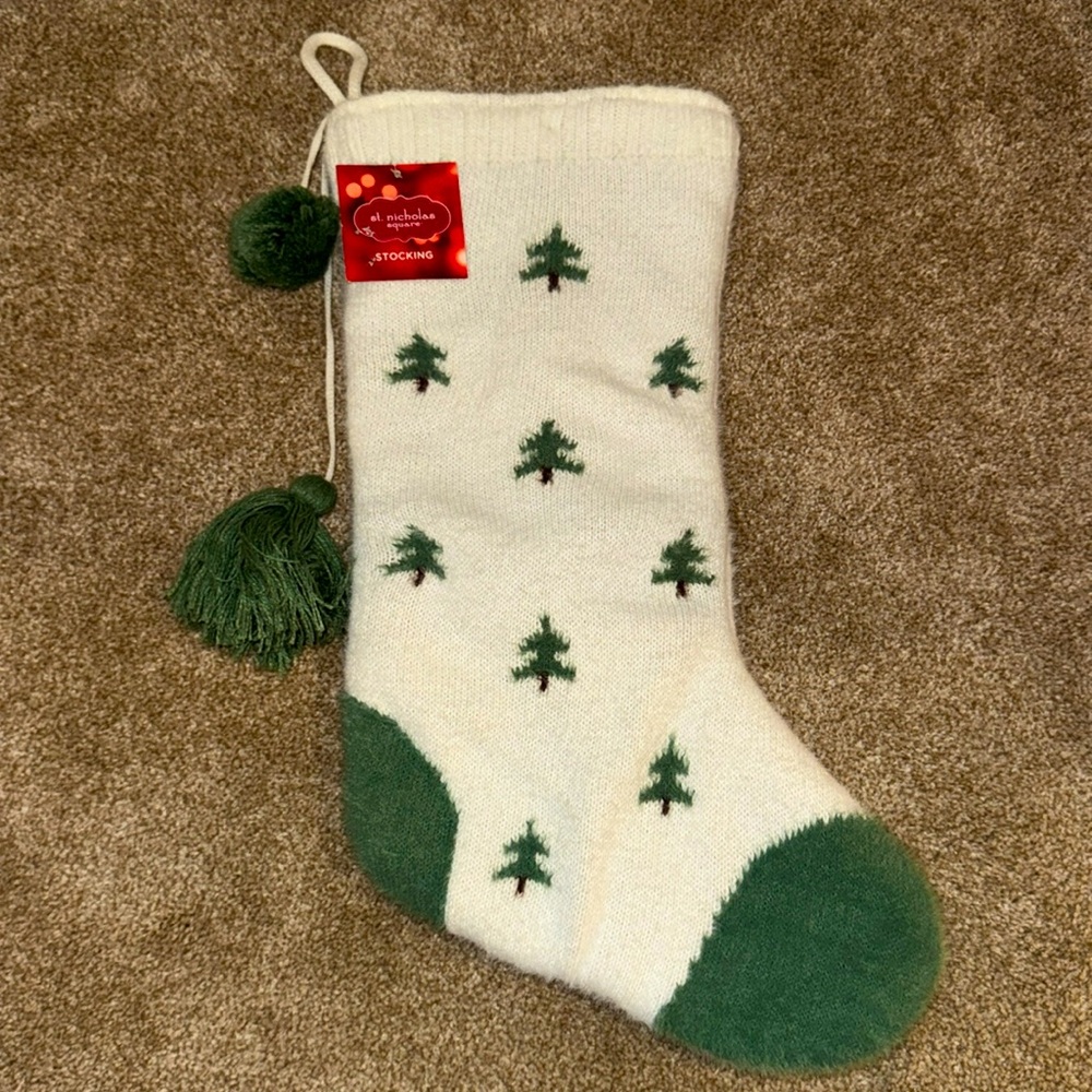 Christmas Stocking - White with Christmas Tree Pattern